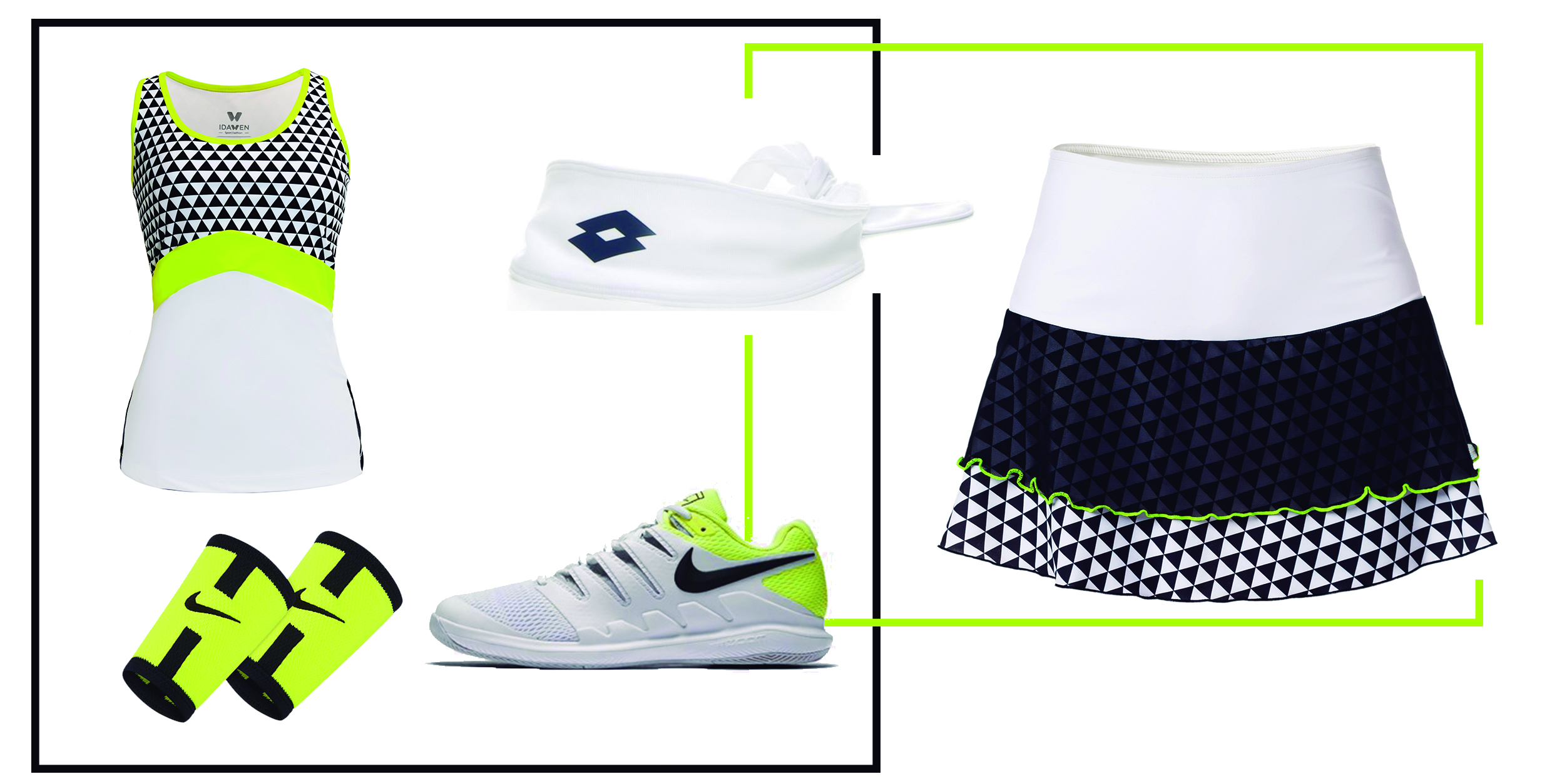 moda en la pista de tenis geo white Moda en la pista de tenis. 5 outfits que te harán estar a la última.